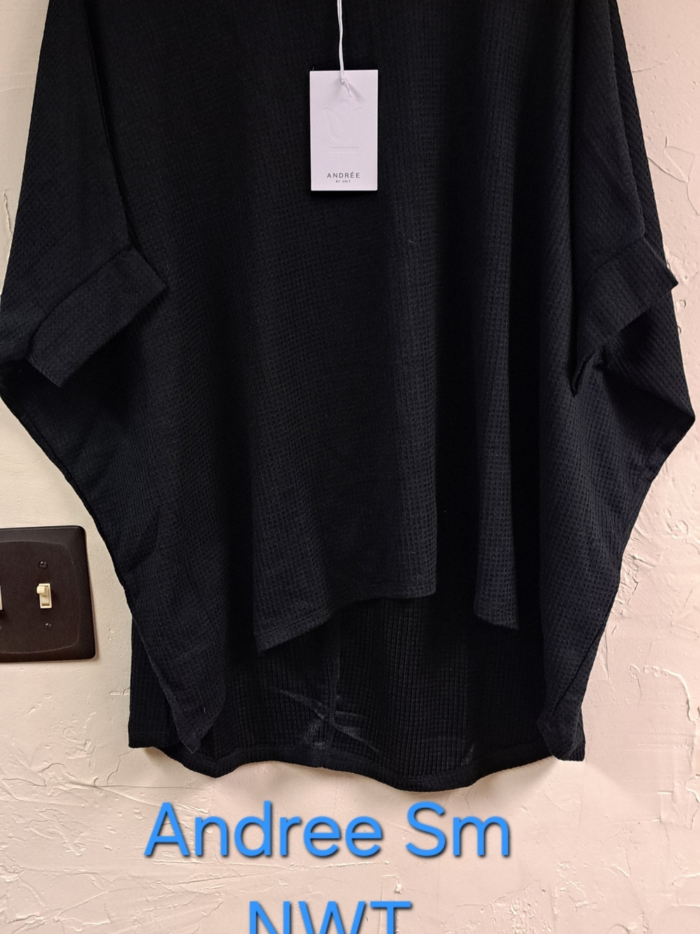 Andree Black Waffle-Knit Poncho Sweater